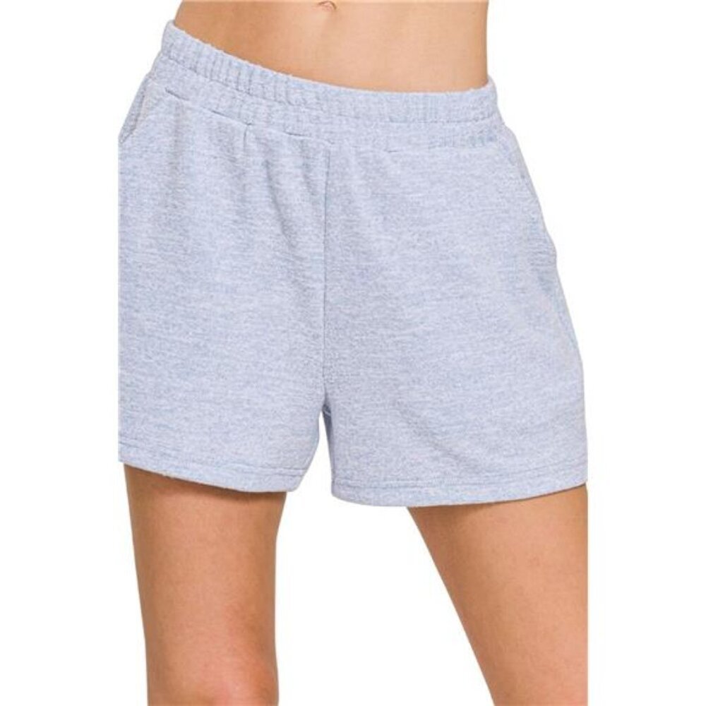 Zenana Soft Melange Hacci‎ Elastic Waist Band Shorts